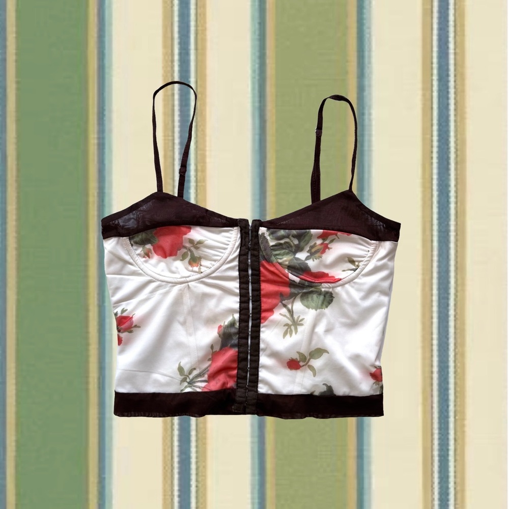 Princess Polly Brown and Floral Mesh Corset Top